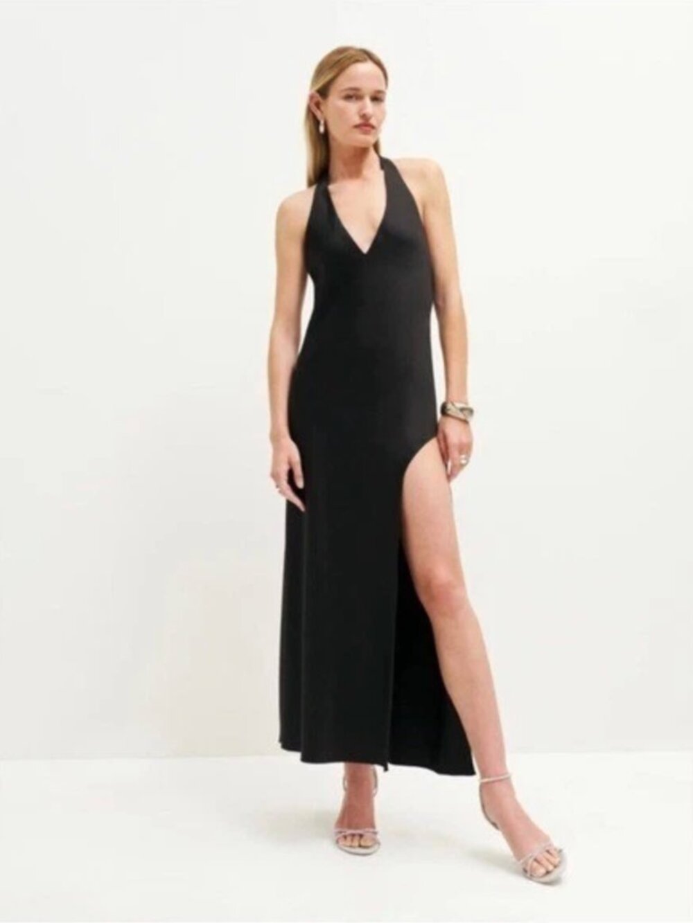 Reformation Meral Dress in Black Satin Size L